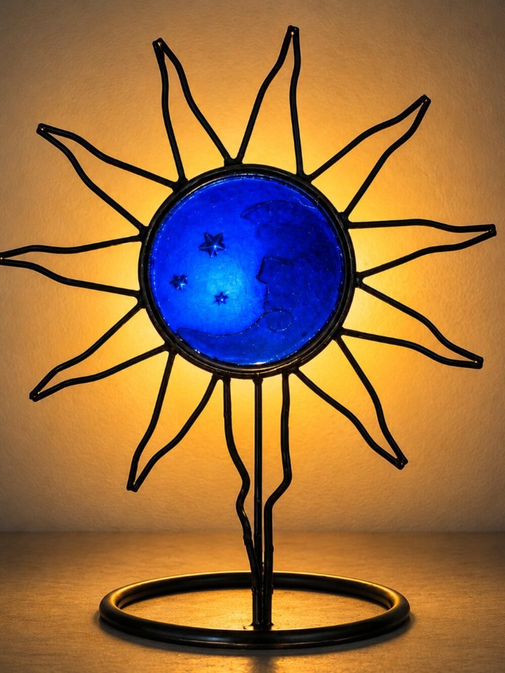 Celestial Decor Tea Light Candleholder Wrought Iron Blue Cobalt Astrology